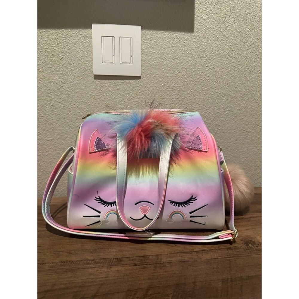 Under One Sky ​​​Caticorn Colorful Girl Duffel Bag with Tie-Dye Faux Fur & Keych